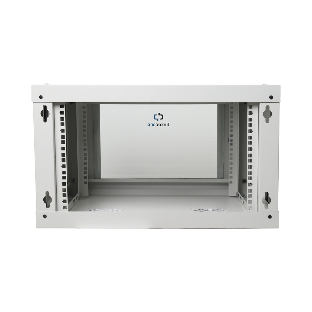 Gabinete de Pared de 6U con Puerta de Cristal Templado, 455 mm de Profundidad Total, Rack de 19'', Acero Reforzado Color Gris Mate