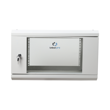 Gabinete de Pared de 6U con Puerta de Cristal Templado, 455 mm de Profundidad Total, Rack de 19'', Acero Reforzado Color Gris Mate