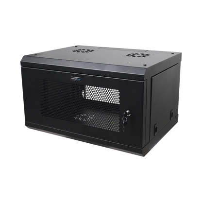 Gabinete de Pared de 6U con Puerta Perforada, 455 mm de Profundidad Total, Rack de 19'', Acero Reforzado Color Negro
