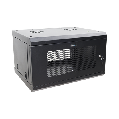 Gabinete de Pared de 6U con Puerta Perforada, 455 mm de Profundidad Total, Rack de 19'', Acero Reforzado Color Negro