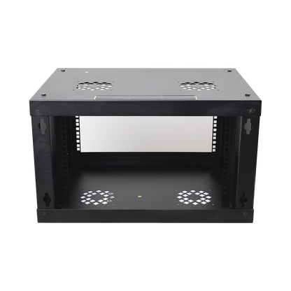 Gabinete de Pared de 6U con Puerta Perforada, 455 mm de Profundidad Total, Rack de 19'', Acero Reforzado Color Negro