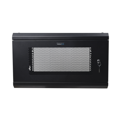 Gabinete de Pared de 6U con Puerta Perforada, 455 mm de Profundidad Total, Rack de 19'', Acero Reforzado Color Negro