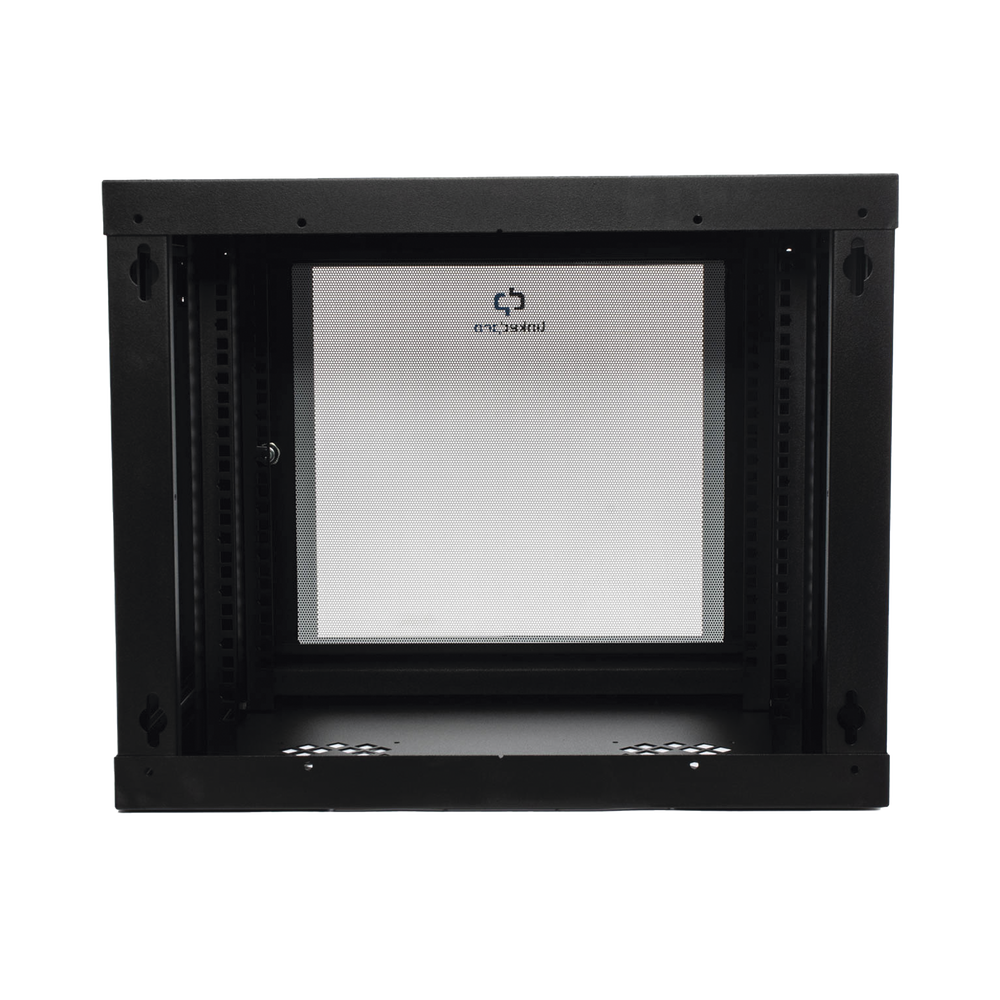 Gabinete de Pared de 9U con Puerta de Cristal Templado, 455 mm de Profundidad, Rack de 19'', Acero Reforzado Color Negro.