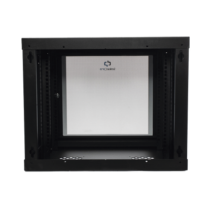 Gabinete de Pared de 9U con Puerta de Cristal Templado, 455 mm de Profundidad, Rack de 19'', Acero Reforzado Color Negro.