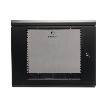 Gabinete de Pared de 9U con Puerta de Cristal Templado, 455 mm de Profundidad, Rack de 19'', Acero Reforzado Color Negro.
