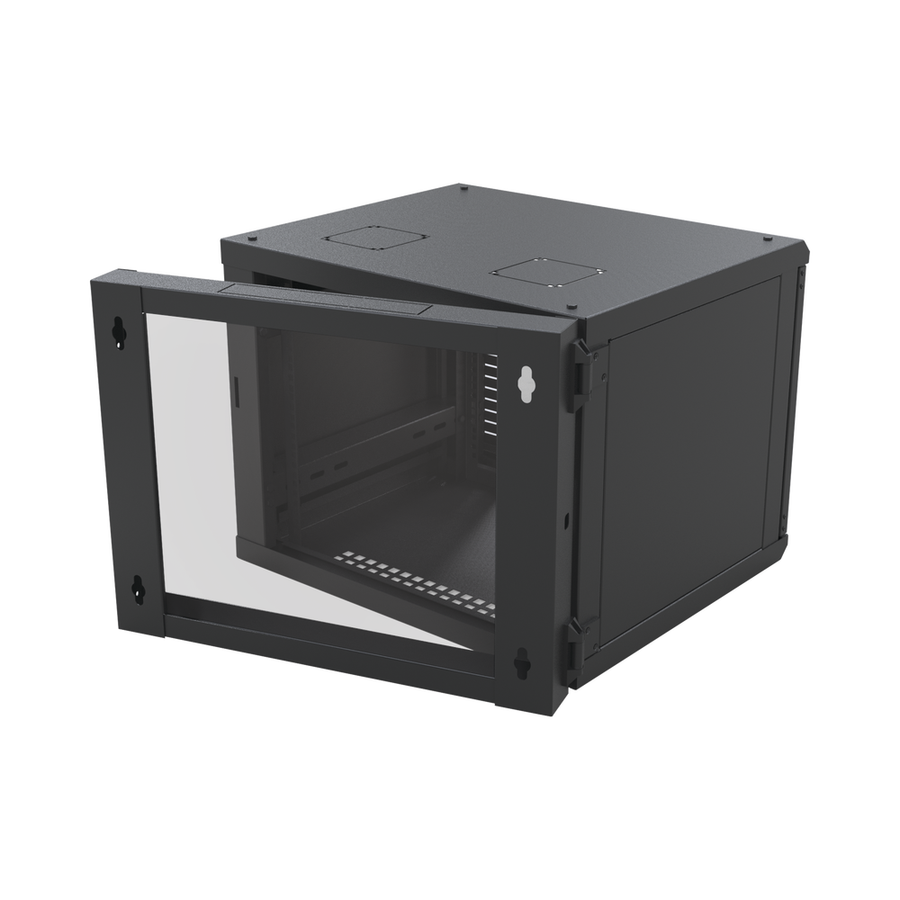 Gabinete Abatible de Pared (Con Marco Trasero) con Rack 19" de 12 Unidades. Ventana de Cristal Templado.