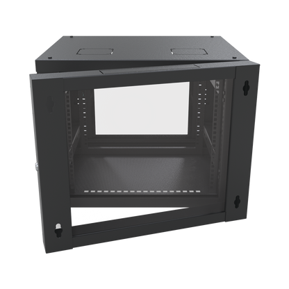 Gabinete Abatible de Pared (Con Marco Trasero) con Rack 19" de 12 Unidades. Ventana de Cristal Templado.