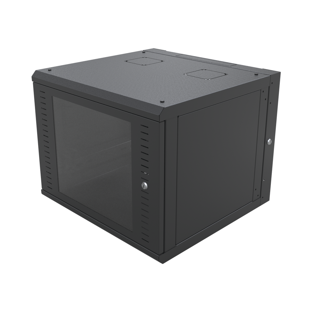 Gabinete Abatible de Pared (Con Marco Trasero) con Rack 19" de 12 Unidades. Ventana de Cristal Templado.