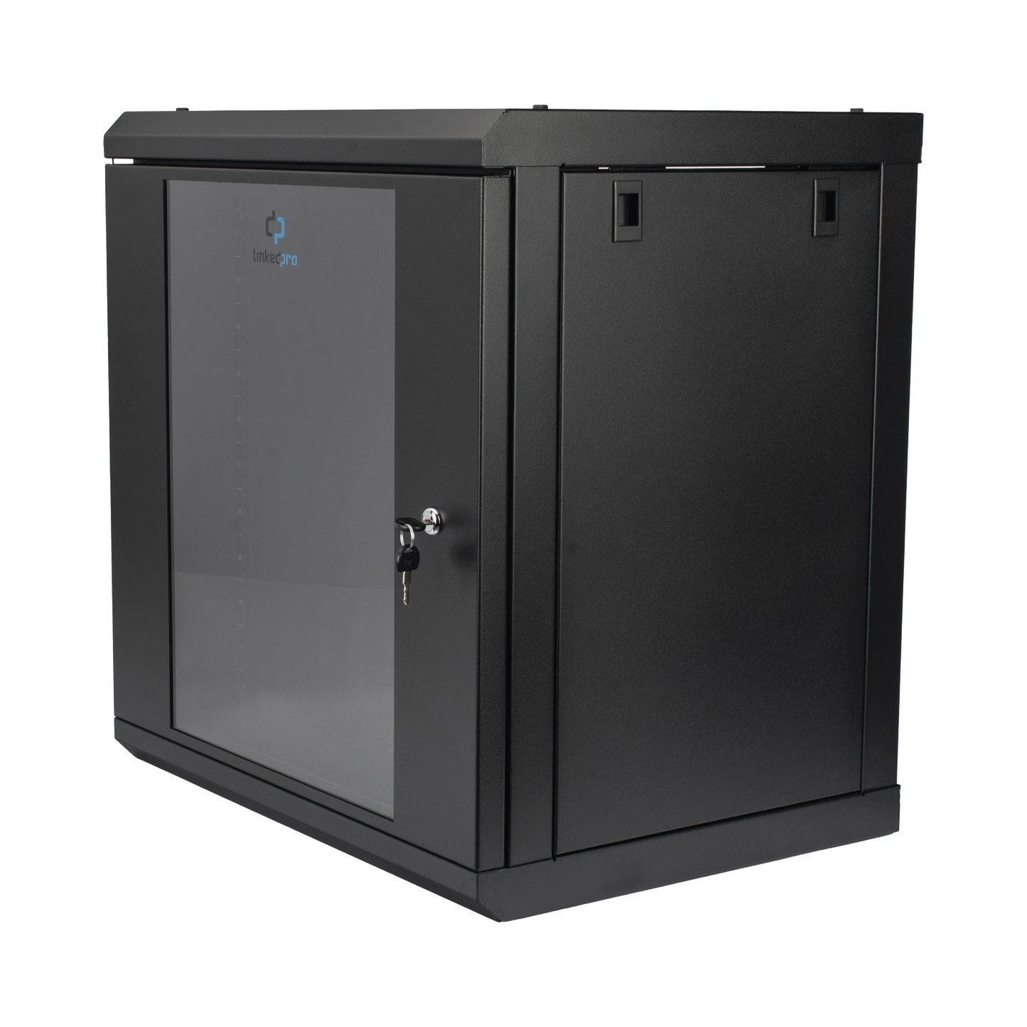 Gabinete de Pared de 12U con Puerta de Cristal Templado, 455 mm de Profundidad, Rack de 19'', Acero Reforzado Color Negro.