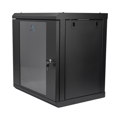Gabinete de Pared de 12U con Puerta de Cristal Templado, 455 mm de Profundidad, Rack de 19'', Acero Reforzado Color Negro.