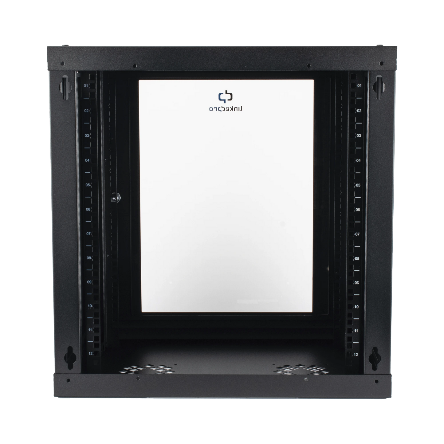 Gabinete de Pared de 12U con Puerta de Cristal Templado, 455 mm de Profundidad, Rack de 19'', Acero Reforzado Color Negro.
