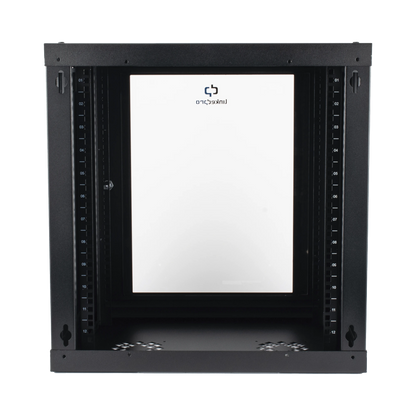Gabinete de Pared de 12U con Puerta de Cristal Templado, 455 mm de Profundidad, Rack de 19'', Acero Reforzado Color Negro.