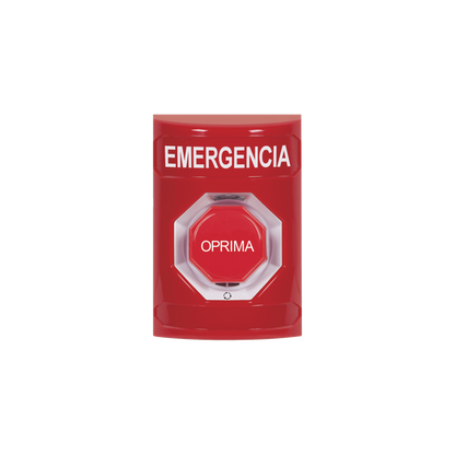 Botón de Emergencia, Texto en Español, Color Rojo, Acción Mantenida, Girar para Restablecer y LED Multicolor