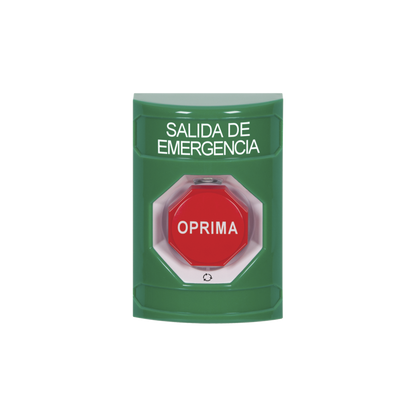 Botón de Salida de Emergencia , Texto en Español,  Acción Mantenida, Girar para Restablecer, LED de iluminación