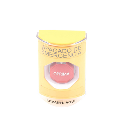 Botón de Apagado de Emergencia, Texto en Español, Tapa Protectora de Policarbonato Súper Resistente, Restablecimiento con Llave