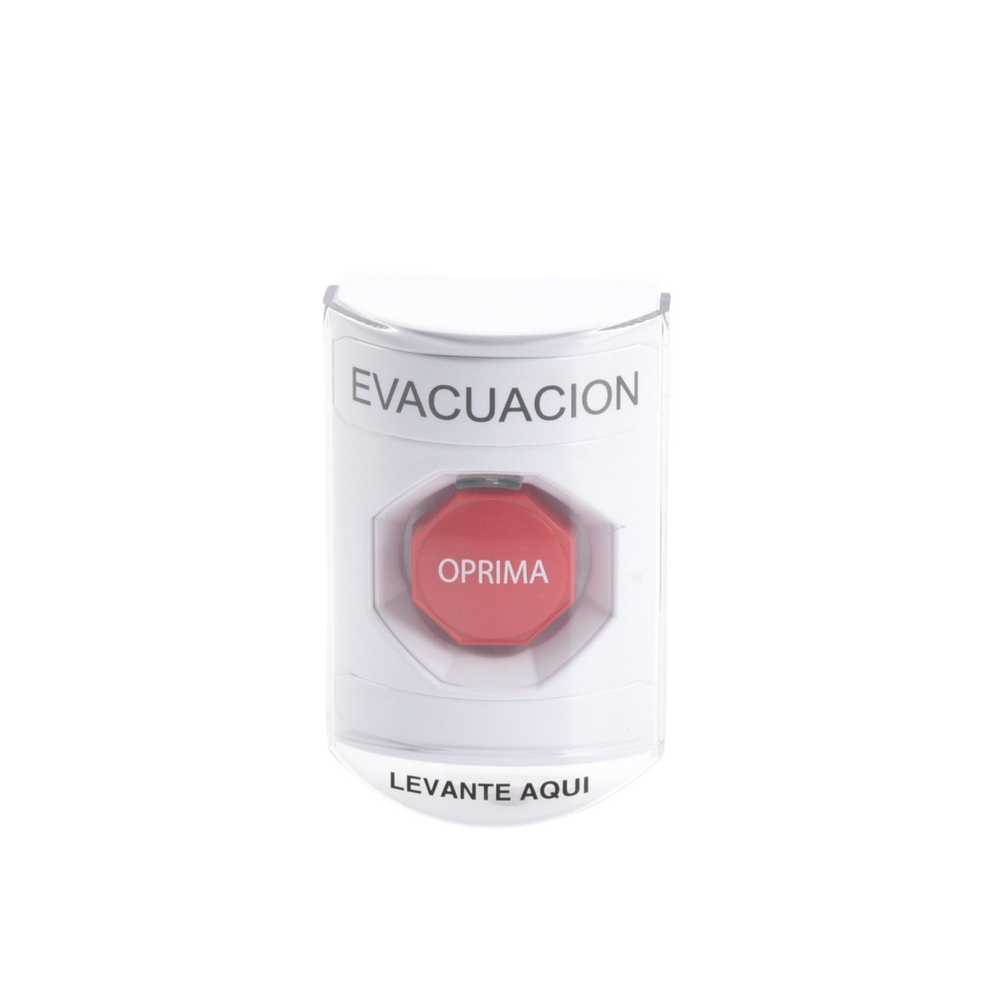 Botón de Evacuación, Texto en Español, Tapa Protectora de Policarbonato Súper Resistente, Restablecimiento con Llave