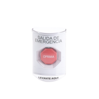 Botón de Emergencia, Texto en Español, Tapa Protectora de Policarbonato Súper Resistente, Restablecimiento con Llave