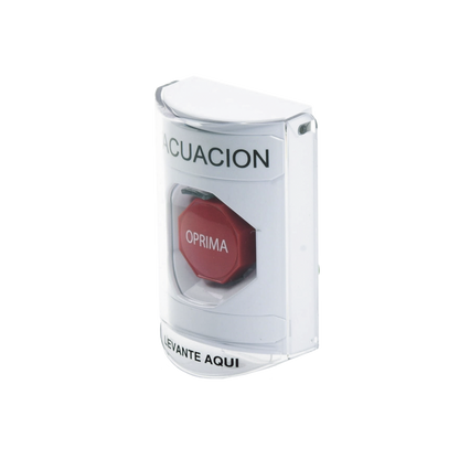 Botón de Evacuación, Cubierta de Policarbonato Súper Resistente de Superficie con Espaciador, Restablecimiento con Llave, Con Bocina de Advertencia