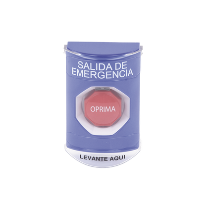 Botón de Salida de Emergencia, Texto en Español, Tapa Protectora de Policarbonato Súper Resistente, Restablecimiento con Llave