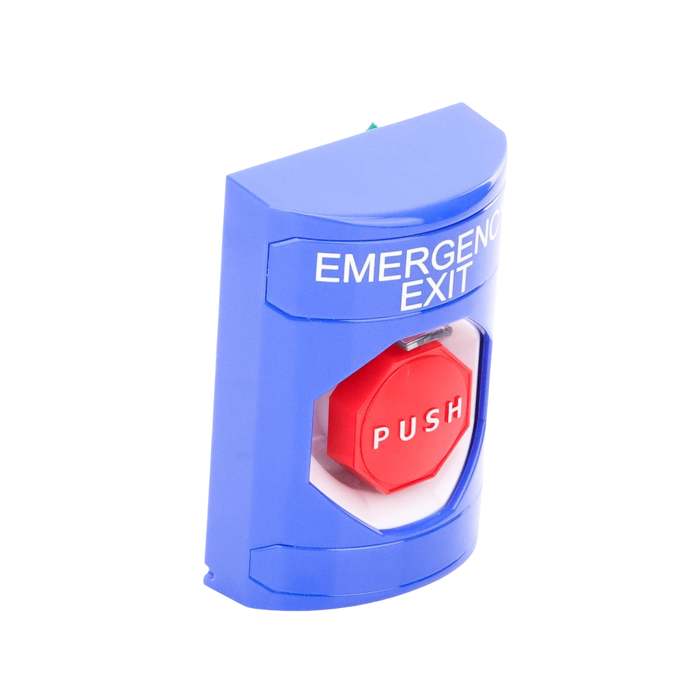 Botón De Salida De Emergencia Con Bocina De Advertencia Integrada, Interior/Exterior, Texto En Ingles, Tapa Protectora De Policarbonato Súper Resistente, Neumático