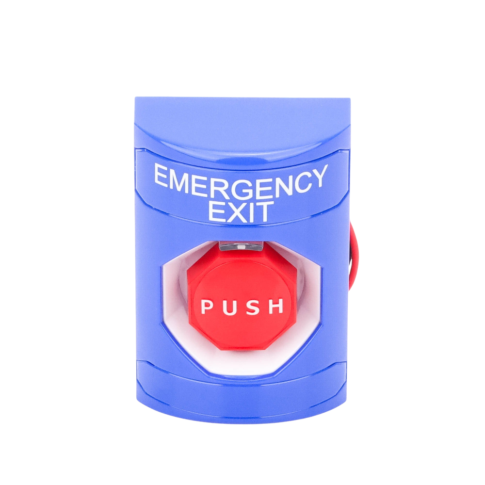 Botón De Salida De Emergencia Con Bocina De Advertencia Integrada, Interior/Exterior, Texto En Ingles, Tapa Protectora De Policarbonato Súper Resistente, Neumático