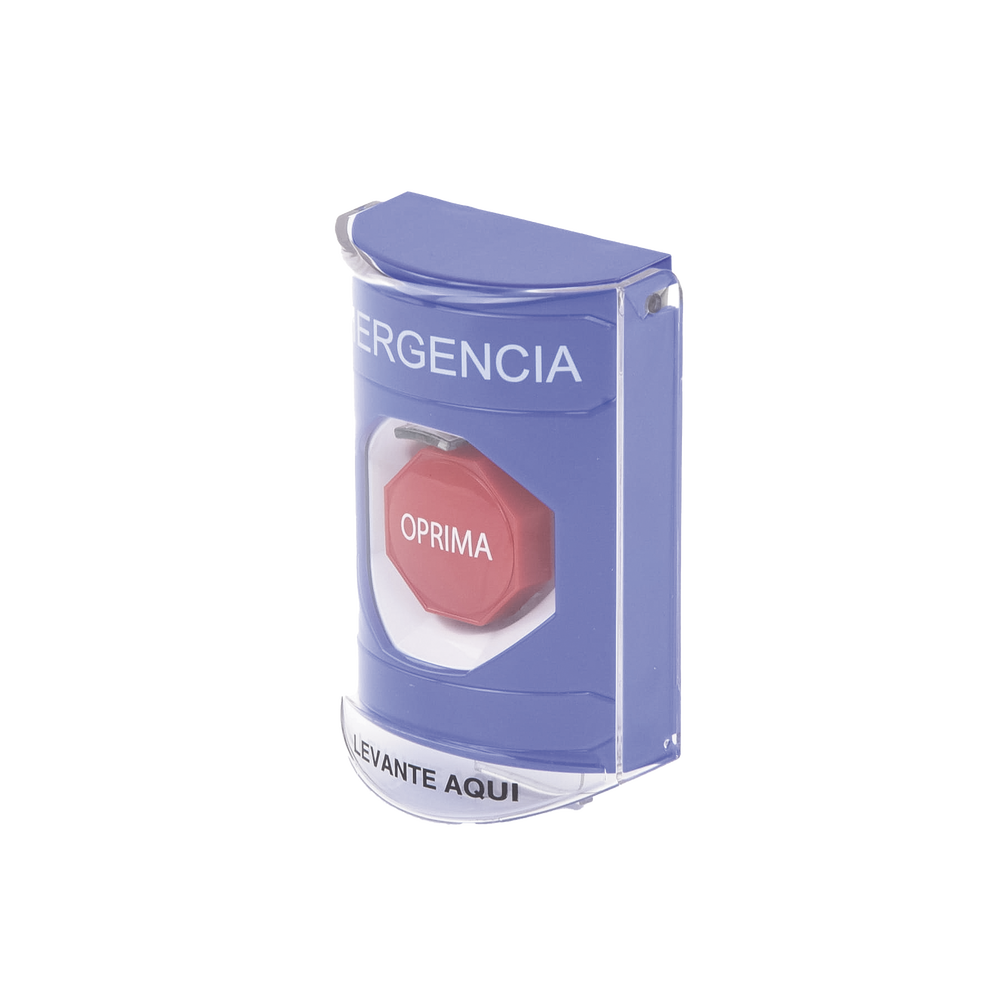 ?Botón Multipropósito, Color Azul, De Superficie, Con Tapa De Policarbonato, Con Bocina Pre Alarma, Solo Interior, Llave Para Restablecer, Texto De Emergencia, Español