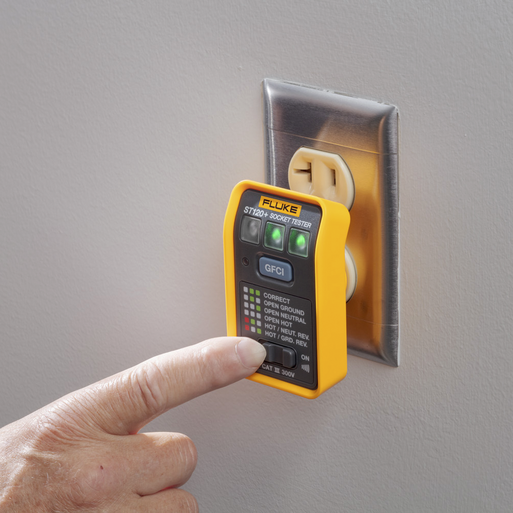 Probador de Tomacorriente Eléctrico Estándar o GFCI con Señal Acústica, Con LEDs de Alto Brillo y Gráfico Incluido Para Verificar Rápida y Fácilmente el Cableado