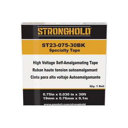Cinta Eléctrica STRONGHOLD para Aislar de Caucho EPR, Autofusionable, Uso Industrial en Uniones de Alto Voltaje y Temperatura, Grosor 0.76mm (30 mil), Ancho 19mm, y 9.1m Largo, Color Negro.