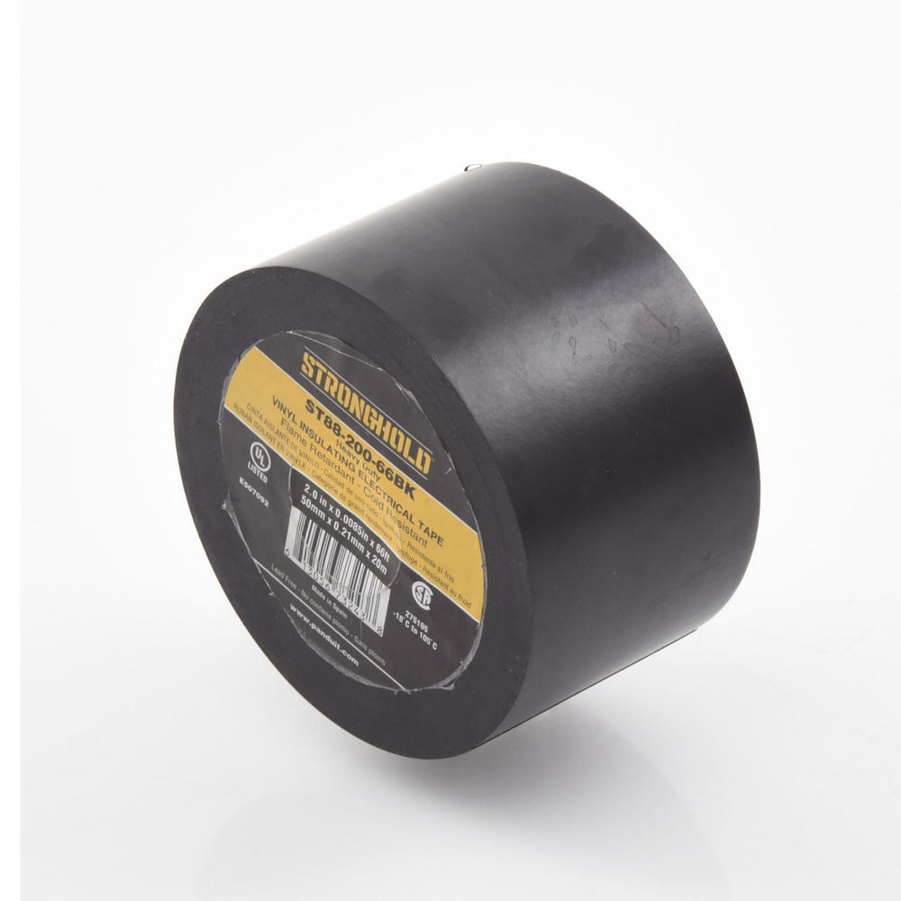 Cinta Eléctrica STRONGHOLD Para Aislar, de PVC, Trabajo Pesado Eléctrico (UV, abrasión, aceite, corrosión), Grosor 0.21 mm (8.5 mil), Ancho 50 mm, y 20 m Largo, Uso Int./Ext., Color Negro. Superior a cinta Super 33