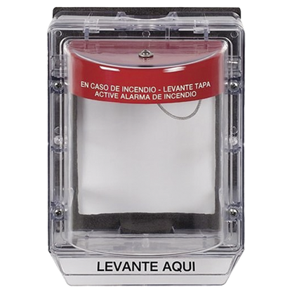 Cubierta Protectora de Policarbonato Serie Stopper IIÆ, Con Bocina, Con Espaciador, Montaje Empotrado, Etiqueta en Español, IP54