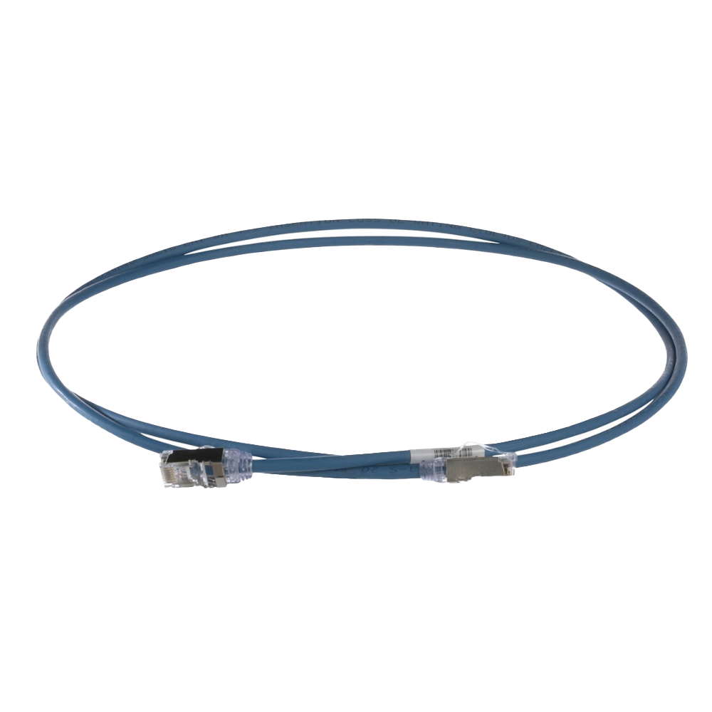 Patch Cord Cat6A, Diametro Reducido 28 AWG, Blindado S/FTP, CM/LS0H, 0.20 Metros (0.66 Pies), Color Azul