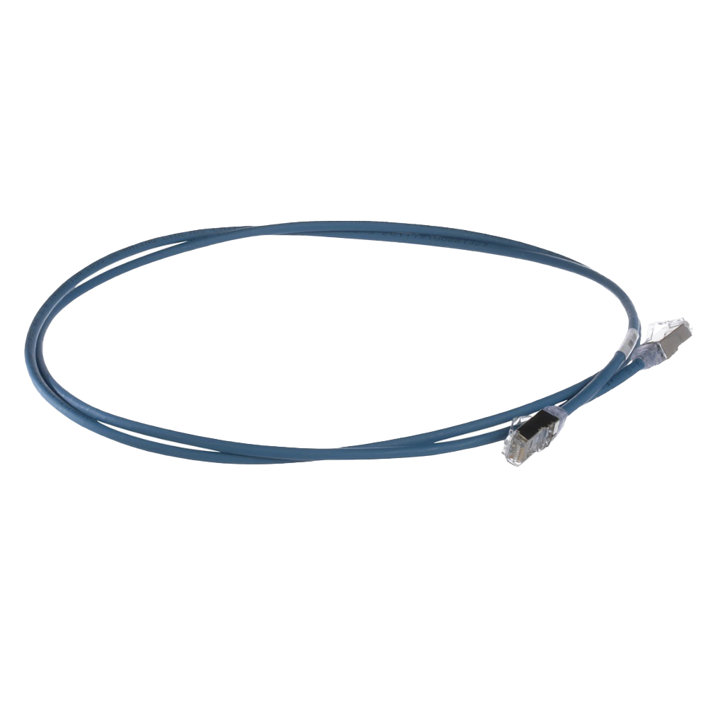 Patch Cord Cat6A, Diametro Reducido 28 AWG, Blindado S/FTP, CM/LS0H, 0.20 Metros (0.66 Pies), Color Azul