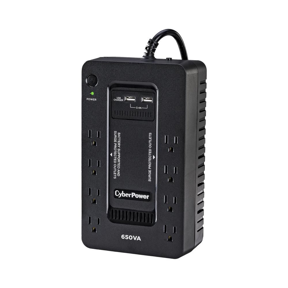 UPS de 650 VA/390 W, Topología Standby con Modo Ahorrador ECO, Entrada 120 Vca NEMA 5-15P, Con 8 Tomas NEMA 5-15R
