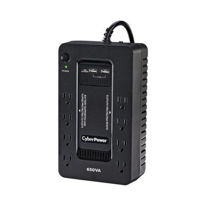 UPS de 650 VA/390 W, Topología Standby con Modo Ahorrador ECO, Entrada 120 Vca NEMA 5-15P, Con 8 Tomas NEMA 5-15R