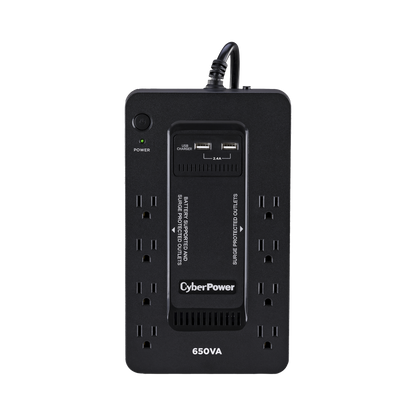 UPS de 650 VA/390 W, Topología Standby con Modo Ahorrador ECO, Entrada 120 Vca NEMA 5-15P, Con 8 Tomas NEMA 5-15R