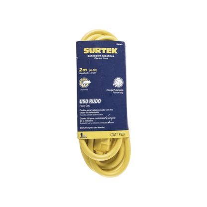 Extensión Eléctrica de Uso Rudo 2 metros / 127 V CA 10 A Máximo /  Color Amarillo.