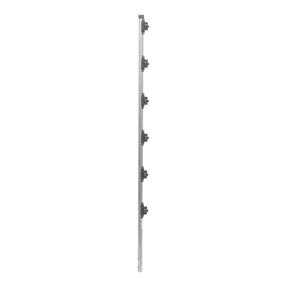 Poste con 6 Aisladores de PASO  para Cerca Electrificada. Tubo Galva. de 1.4m, cal. 18 de 1" Diam. (Sin pintar).