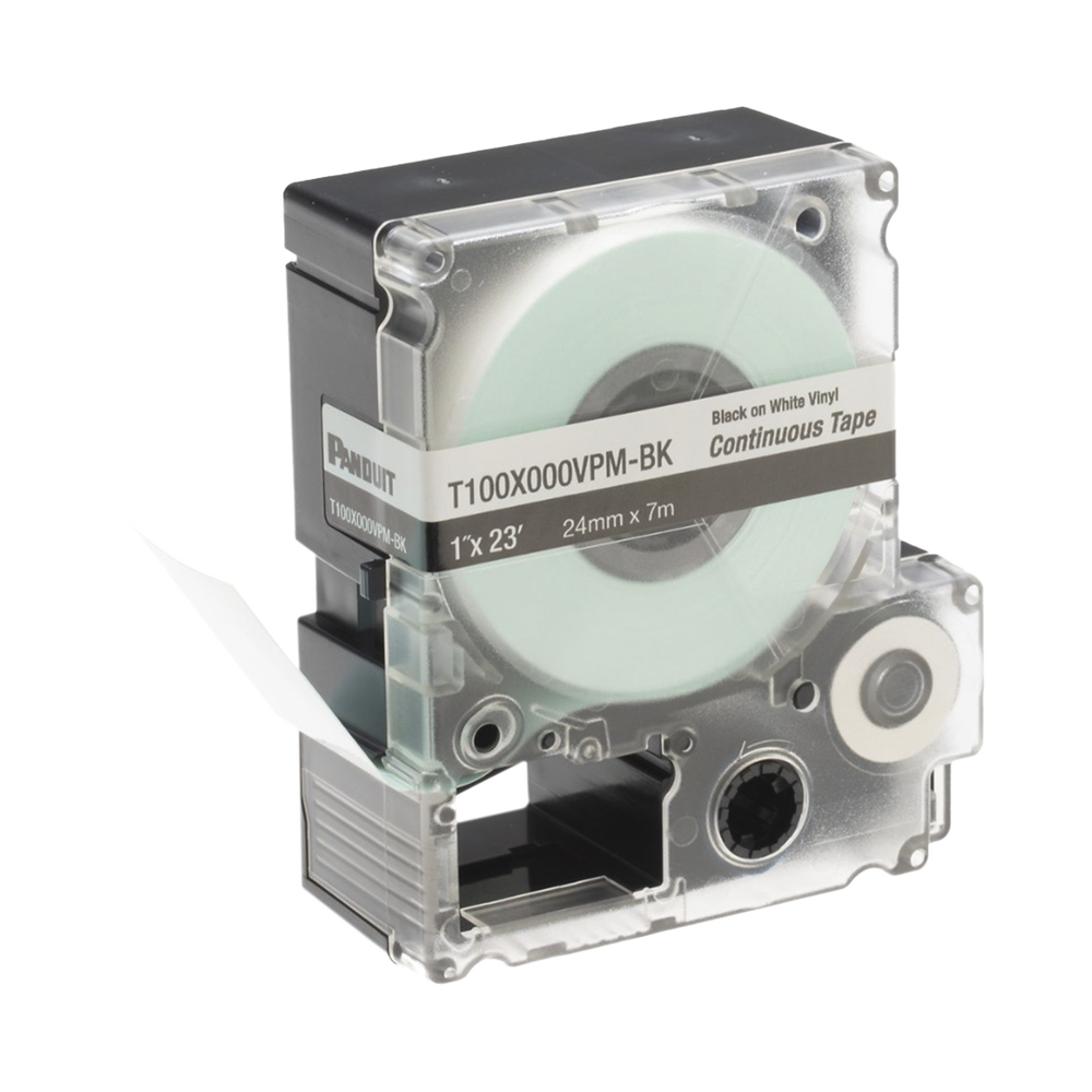 Casete de Etiquetas de Vinilo de Cinta Continua, Color Negro Sobre Blanco, Uso Interior/Exterior, 24 mm (0.94 Pulgadas) de Ancho x 7.6 Metros (24.93 Pies) de Largo