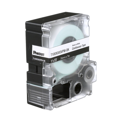Casete de Etiquetas de Vinilo de Cinta Continua, Color Negro Sobre Blanco, Uso Interior/Exterior, 24 mm (0.94 Pulgadas) de Ancho x 7.6 Metros (24.93 Pies) de Largo