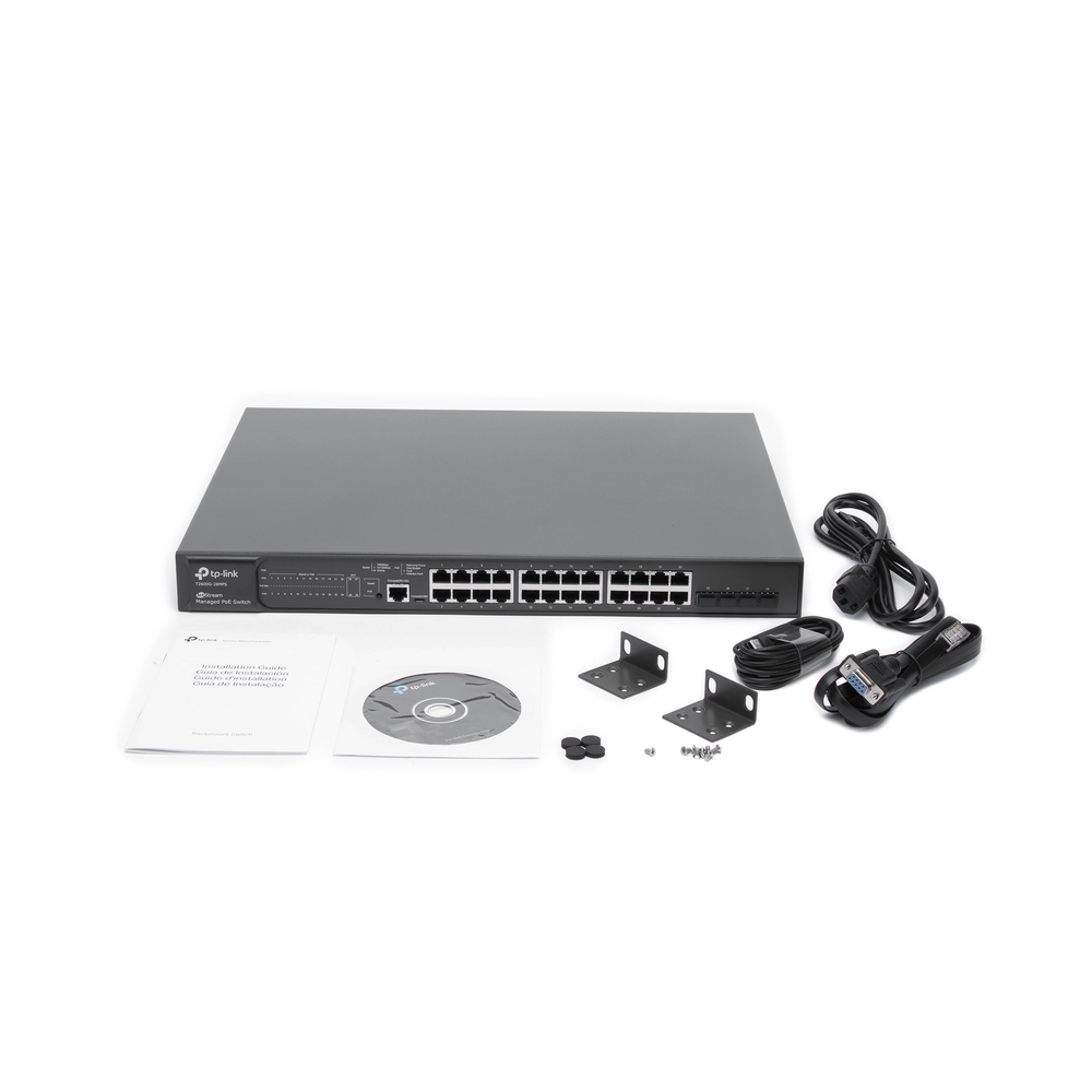 Switch JetStream PoE+ administrable Capa 2, 24 puertos 10/100/1000 Mbps + 4 puertos SFP 384 W