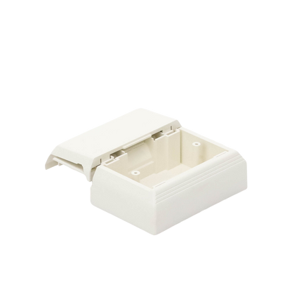 Caja Superficial Con Bisagras de Instalación a Presión, Para Canaletas T45, Material PVC Rígido, Color Blanco Mate