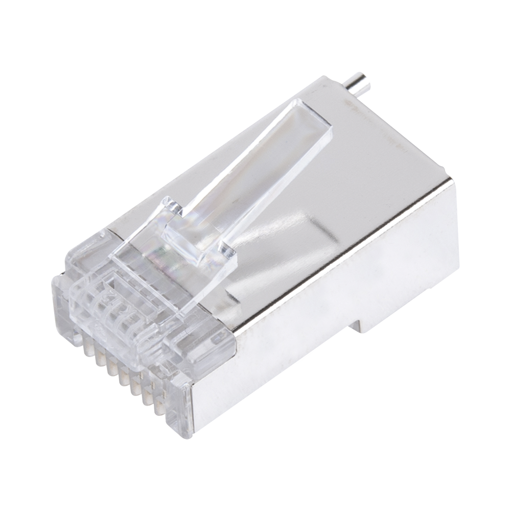 Bote con 100 Piezas de Plug Modular RJ45 Cat5e Blindado, Chapado de Oro a 30 Micras para Durabilidad Extrema con Pin de Tierra