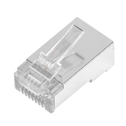 Bote con 100 Plugs Pass Through RJ45 Cat5e Blindado, Chapado de Oro a 30 Micras para Durabilidad Extrema