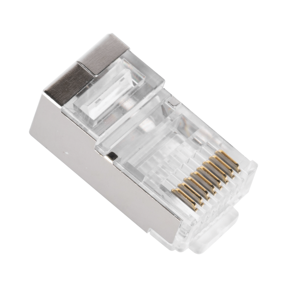 Bote con 100 Plugs Pass Through RJ45 Cat5e Blindado, Chapado de Oro a 30 Micras para Durabilidad Extrema