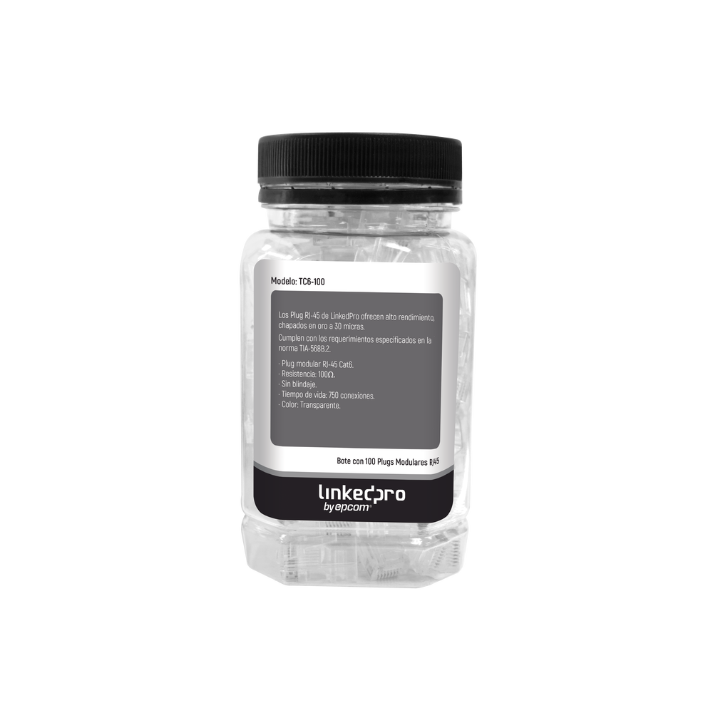 Bote con 100 Piezas de Plug Modular RJ45 Cat6 sin Blindaje, Chapado de Oro a 30 Micras para Durabilidad Extrema