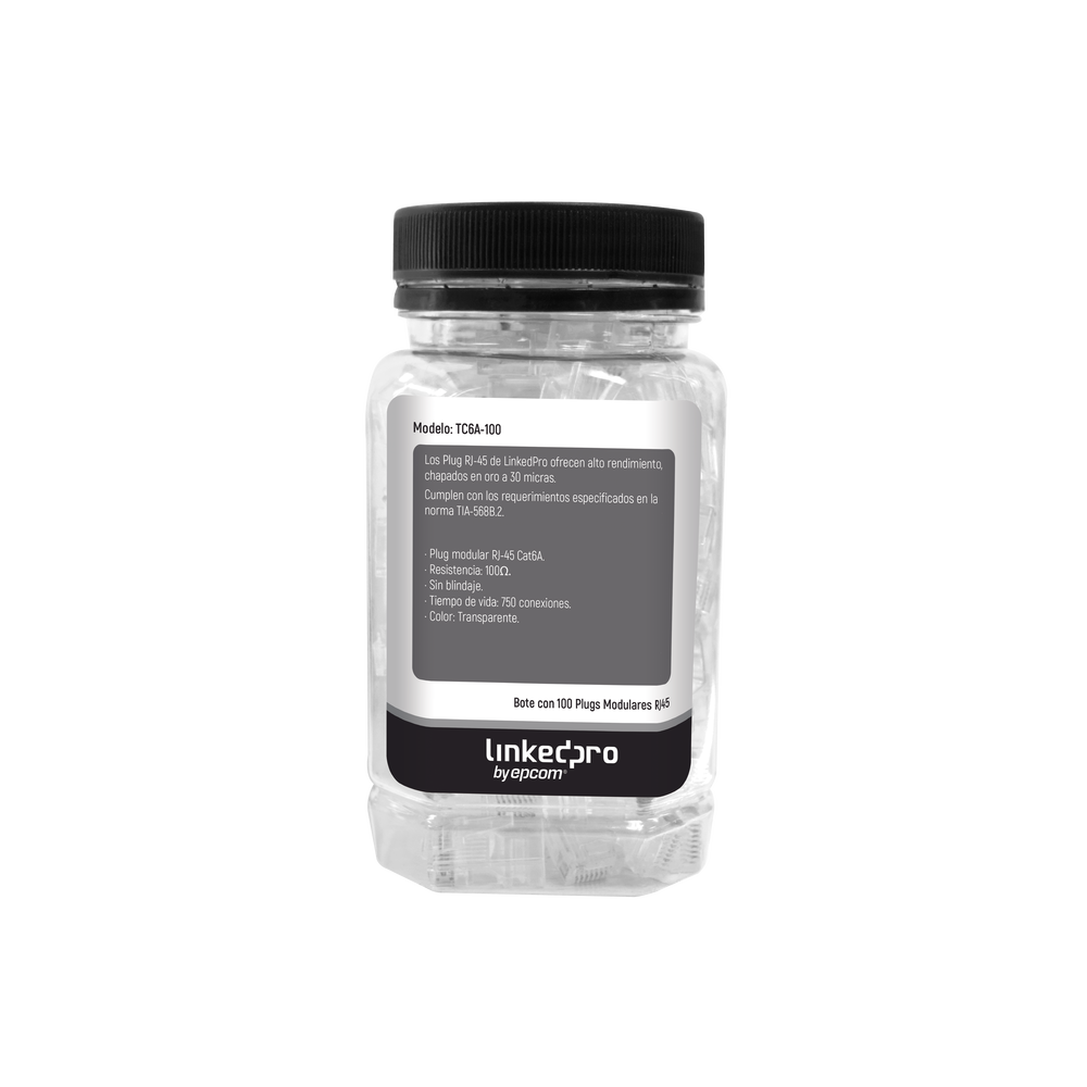 Bote con 100 Piezas de Plug Modular RJ45 Cat6A Chapado de Oro a 30 Micras para Durabilidad Extrema