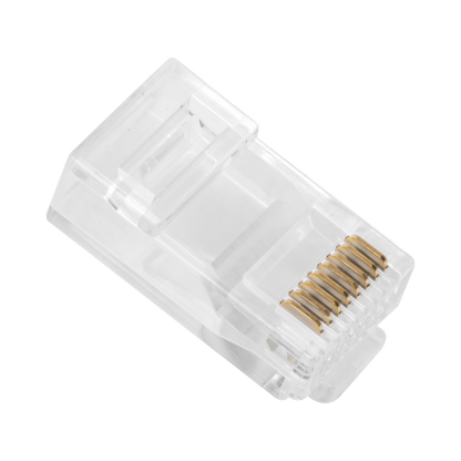 Bote con 100 Plugs Pass Through RJ45 Cat6 sin Blindaje, Chapado de Oro a 30 Micras para Durabilidad Extrema