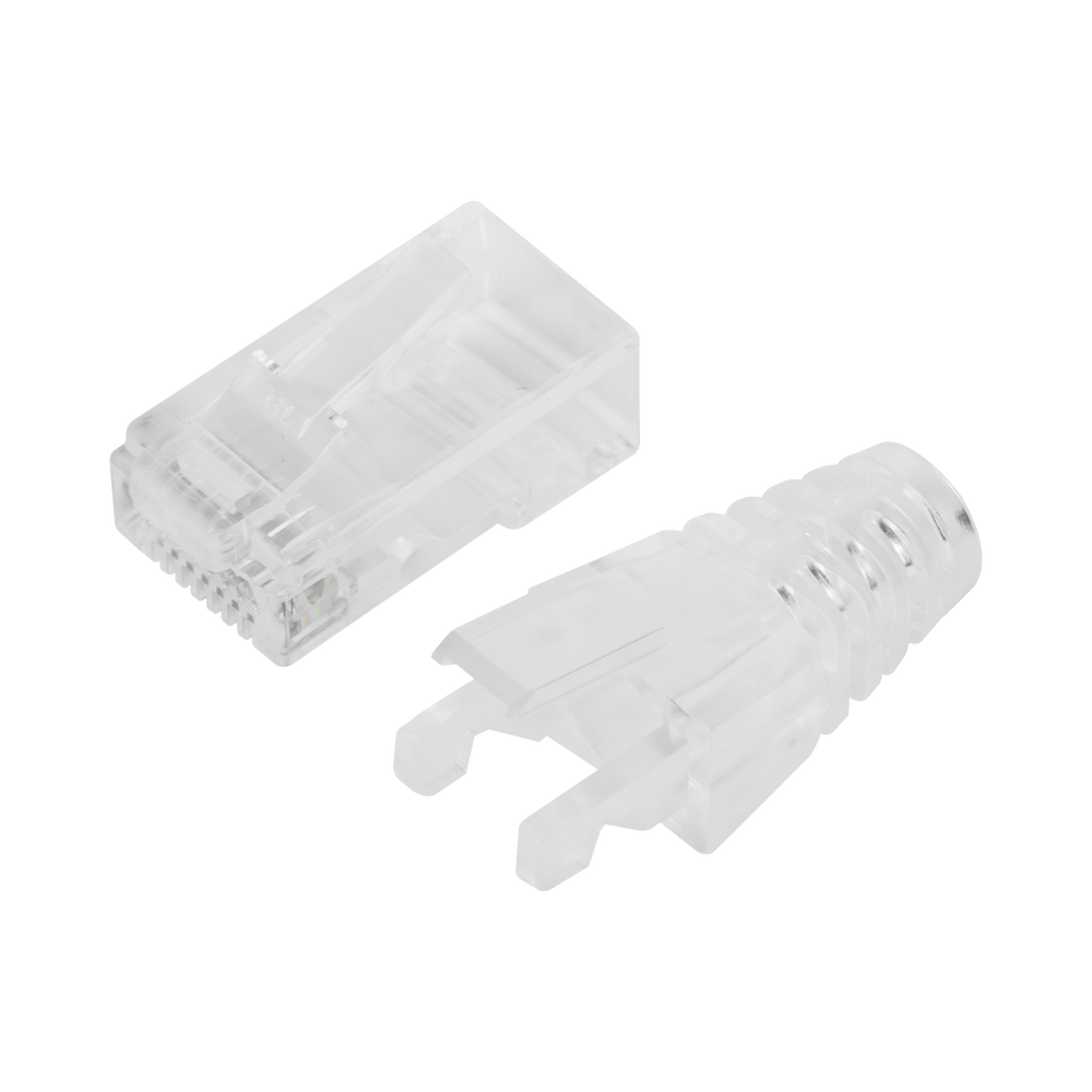 Bote con 50 Plugs Pass Through RJ45 Cat6 sin Blindaje, con Alivio de Tensión Incluido, Chapado de Oro a 30 Micras para Durabilidad Extrema