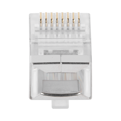 Bote con 100 Piezas de Plug Modular RJ45 Cat6 Blindado, Chapado de Oro a 30 Micras para Durabilidad Extrema SIN PIN de Tierra