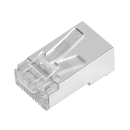 Bote con 100 Piezas de Plug Modular RJ45 Cat6 Blindado, Chapado de Oro a 30 Micras para Durabilidad Extrema SIN PIN de Tierra